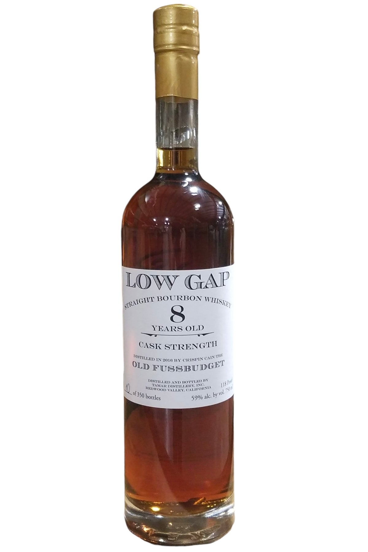 Low Gap &quot;Old Fussbudget&quot; 8 years Old Cask Strength Straight Bourbon Whiskey