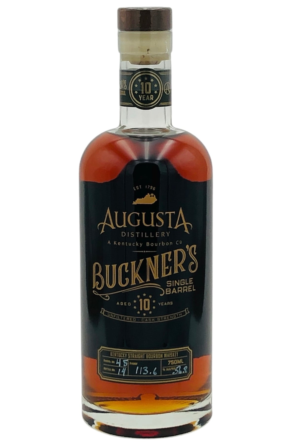 Augusta Distillery &quot;Buckner&#39;s&quot; 10 Year Old Cask Strength Single Barrel Bourbon Whiskey