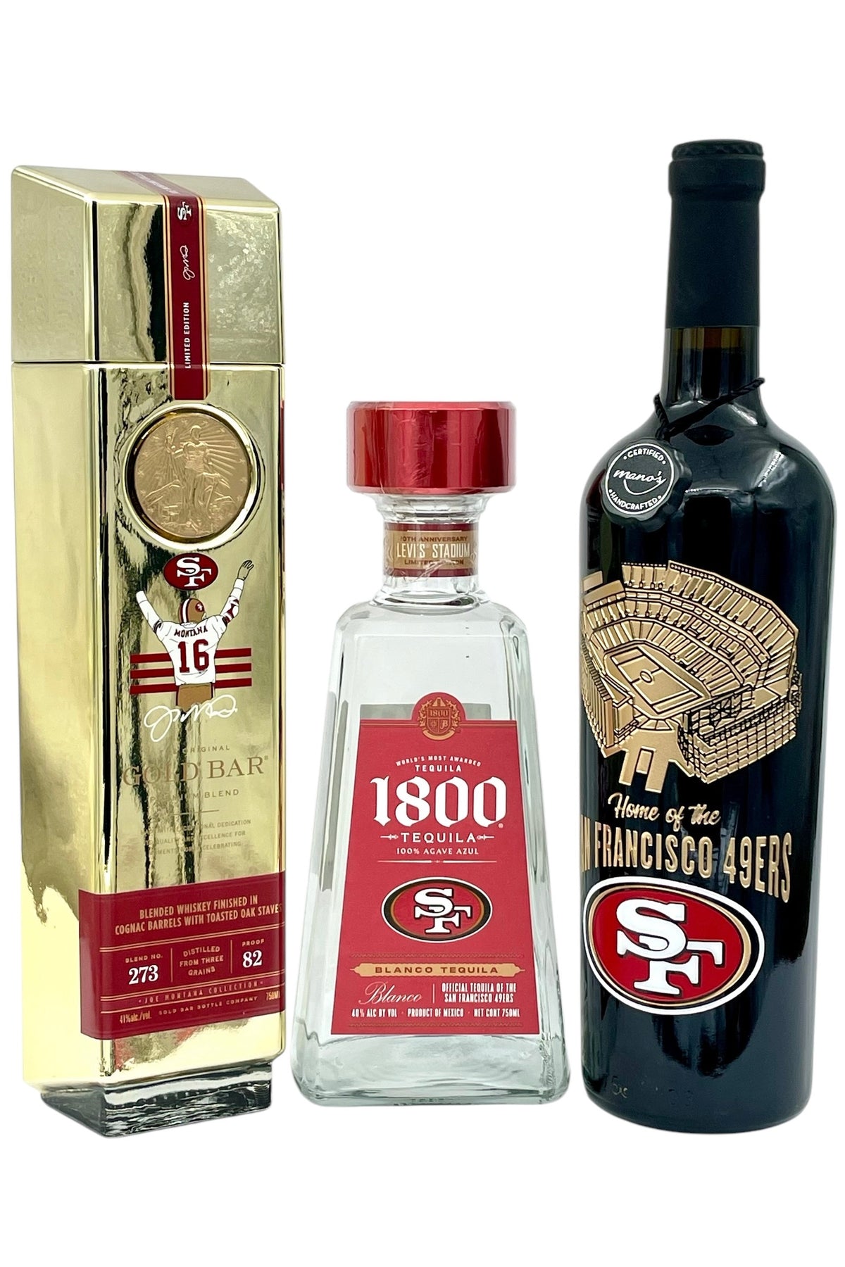 The San Francisco 49ers Supergift 3 Bottle Set of Logo Whiskey, Wine &amp; Tequila!