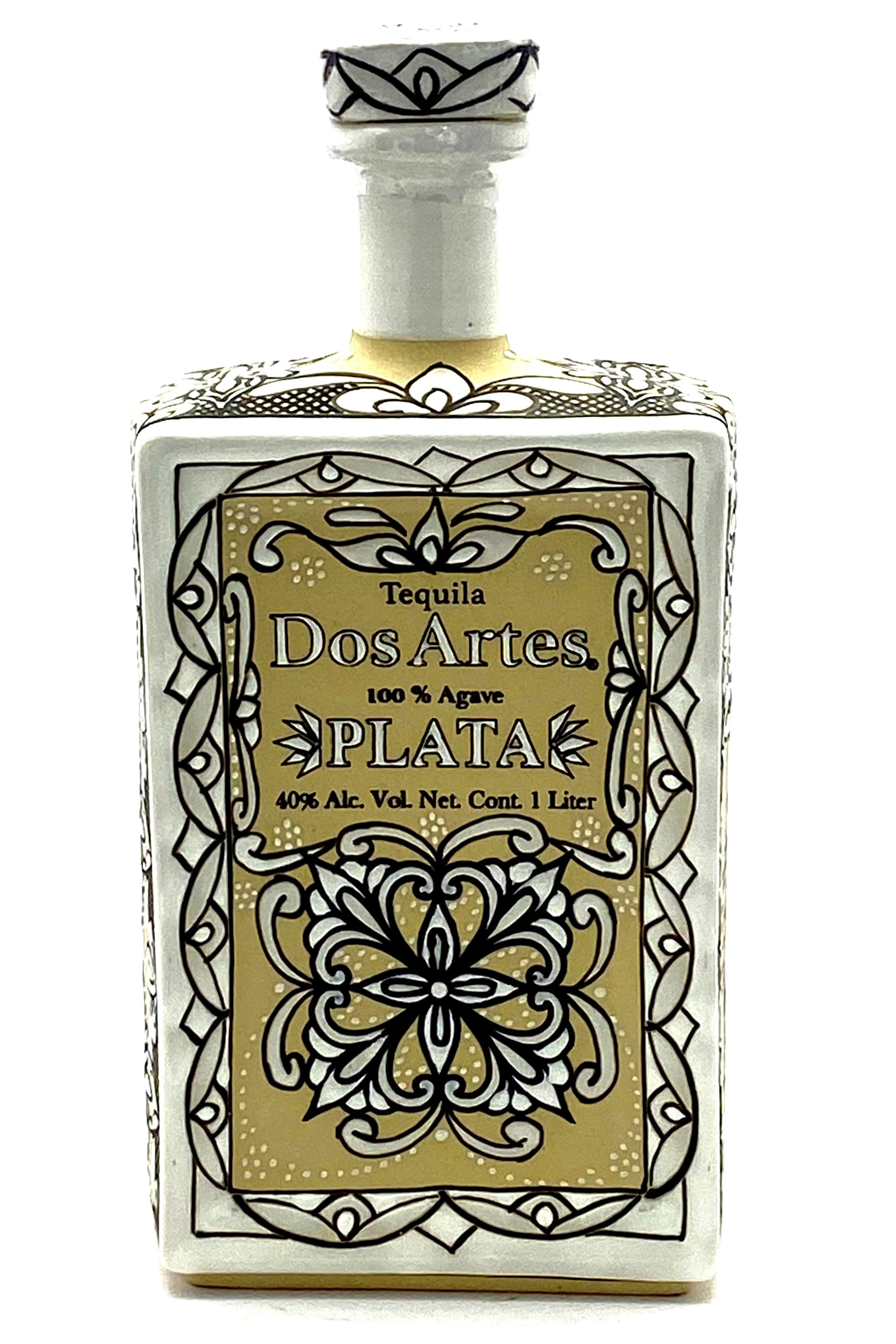 Dos Artes Plata authentic Tequila Ceramic Bottle Empty 1 Liter Hand Painted Small batch Pr